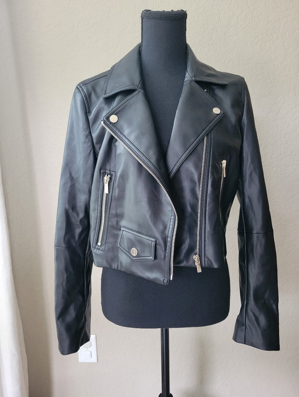 Classic Black Leather Moto Jacket - Women